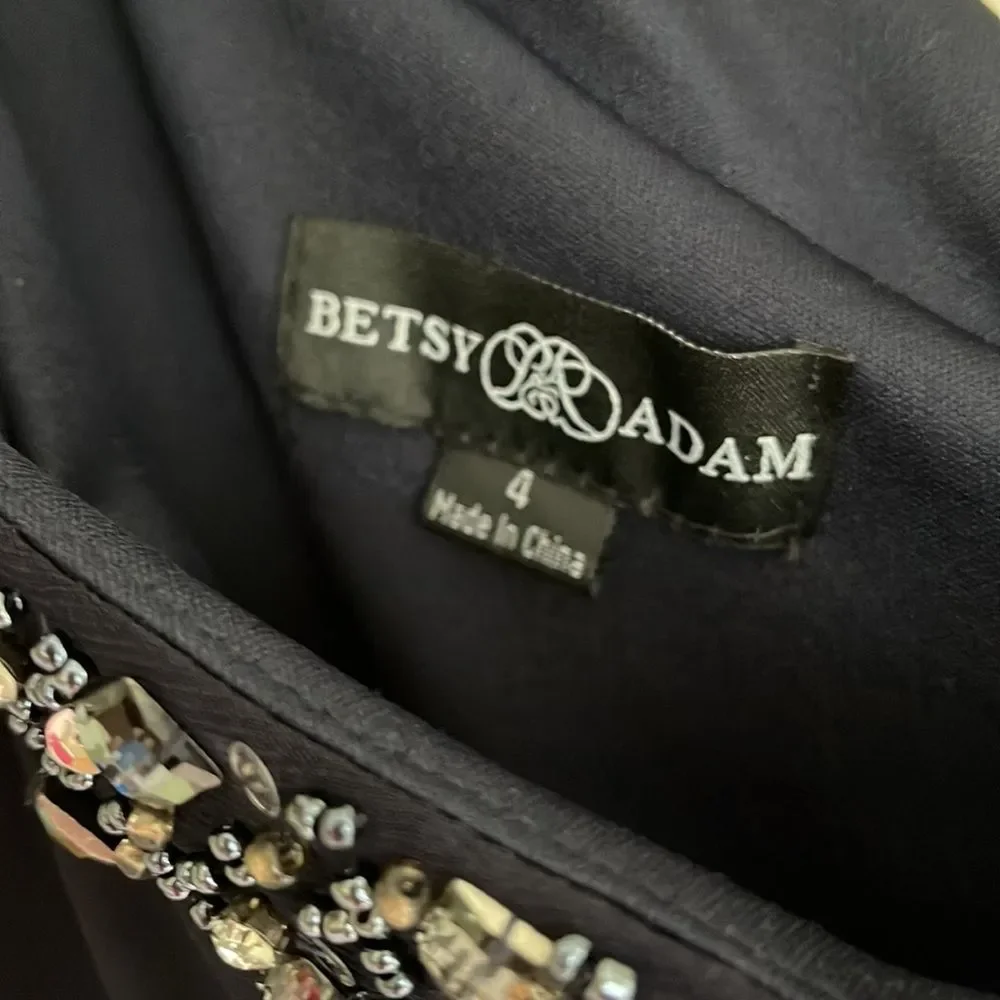 Betsy Adam Beaded Navy Off The Shoulder Dress size 4 - Picture 3 of 7